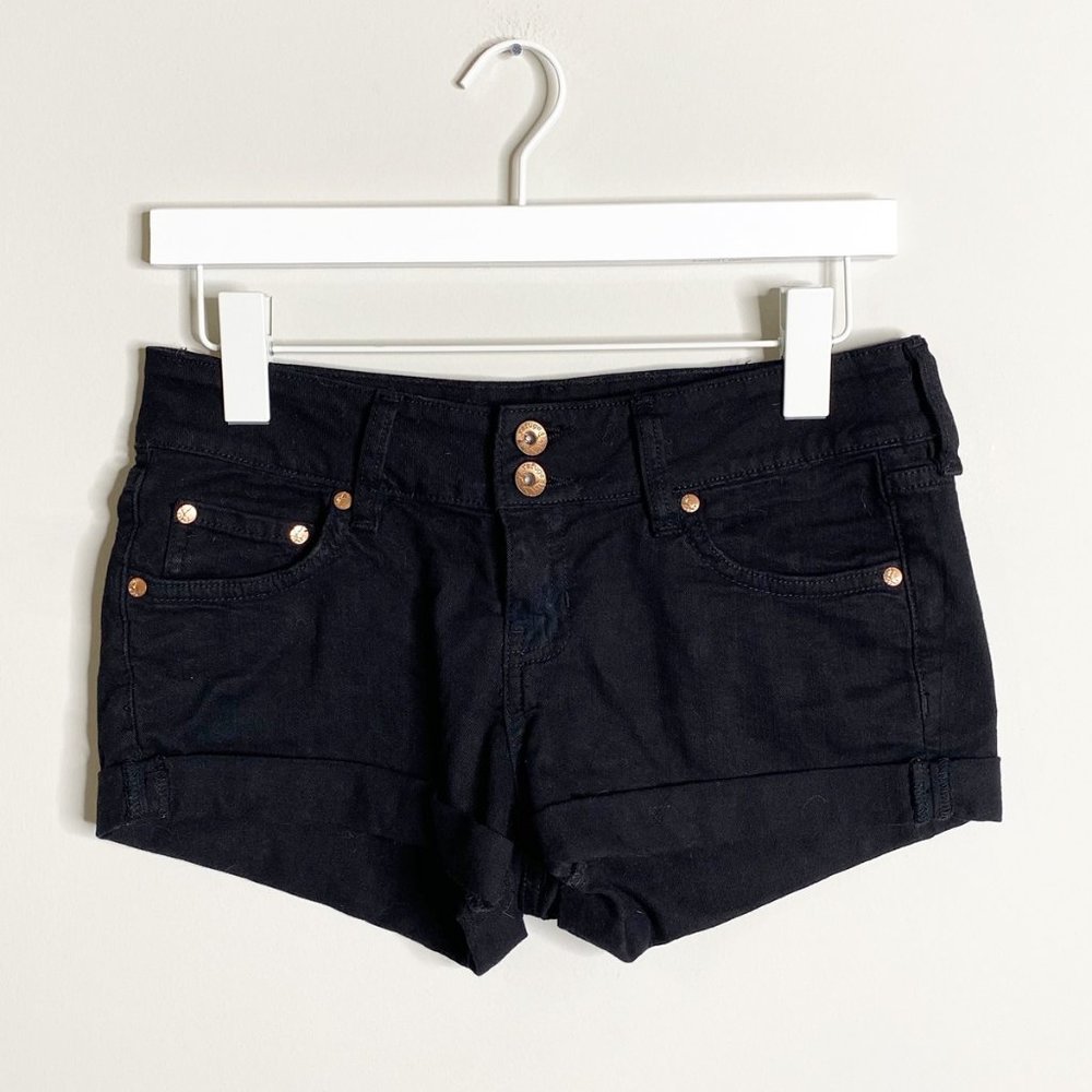 Refuge Black Low Rise Cuffed Denim Jean Shorts